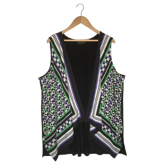 Bob Mackie Top Womens 2X Asymmetrical Drape Geometric Drape Black Multi - Picture 1 of 10